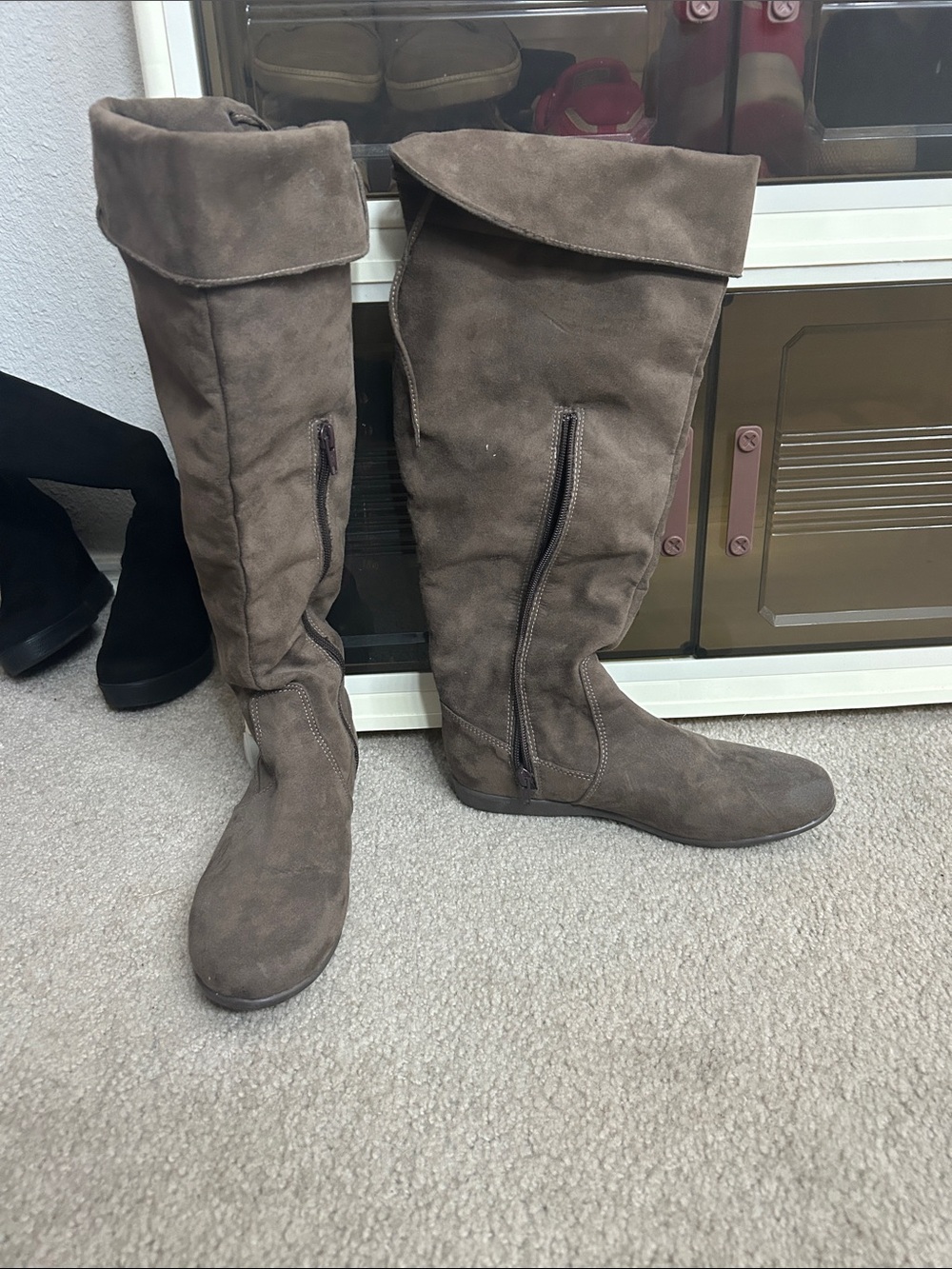 Women's Over-the-Knee Fold-Top Suede Boots - Brown